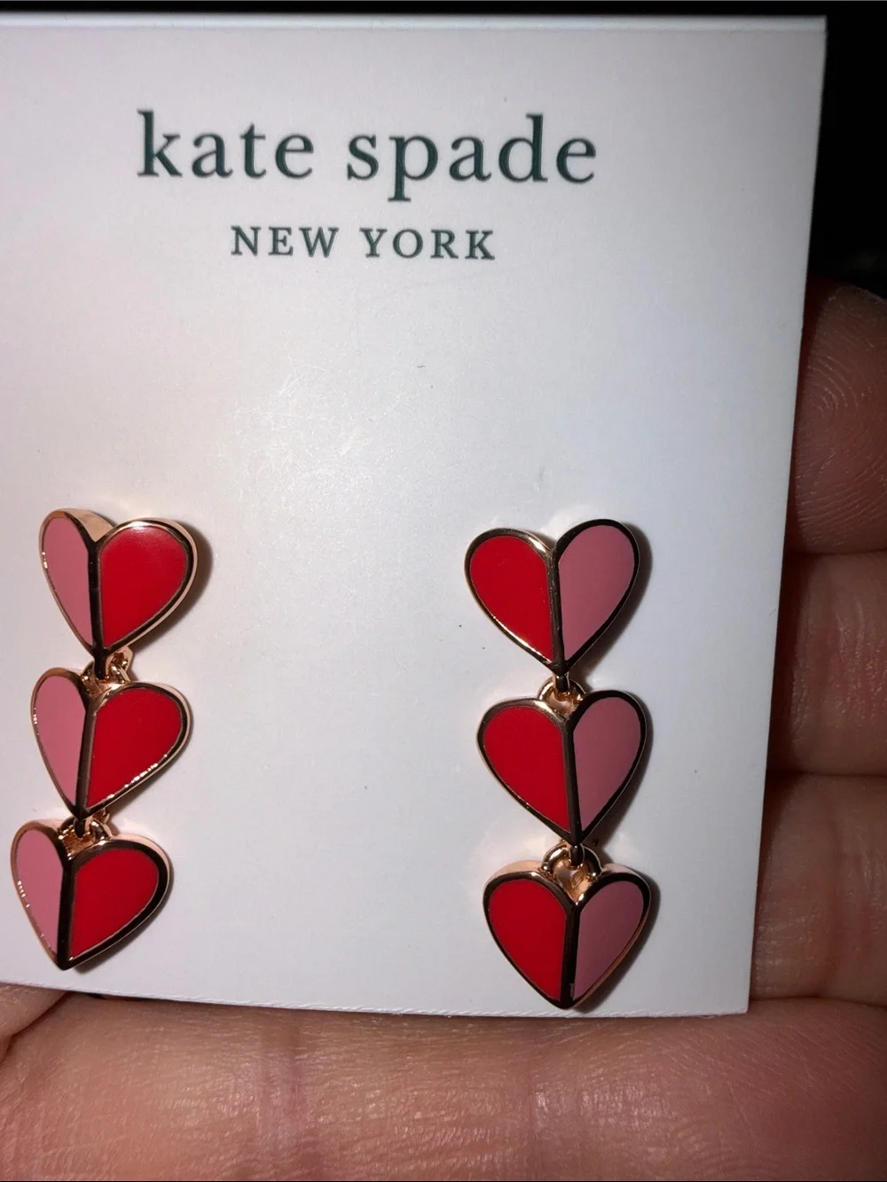 kate spade Two-Tone Pink & Red Triple Heart Drop Earrings